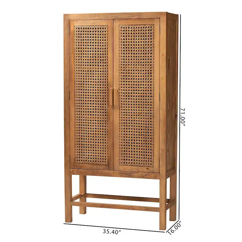Sibu Bohemian Natural Rattan and Teak Wood Tall Cabinet
