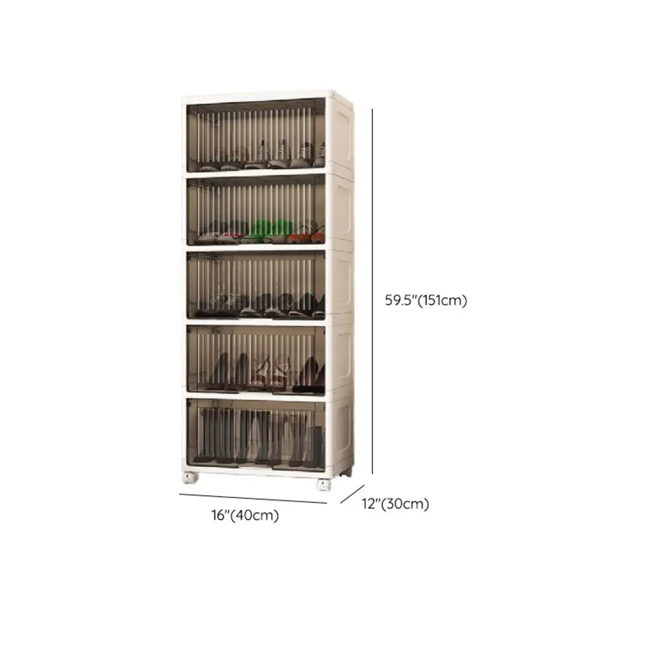 Hallway White Plastic Drop-Front Shoe Cabinet with Casters