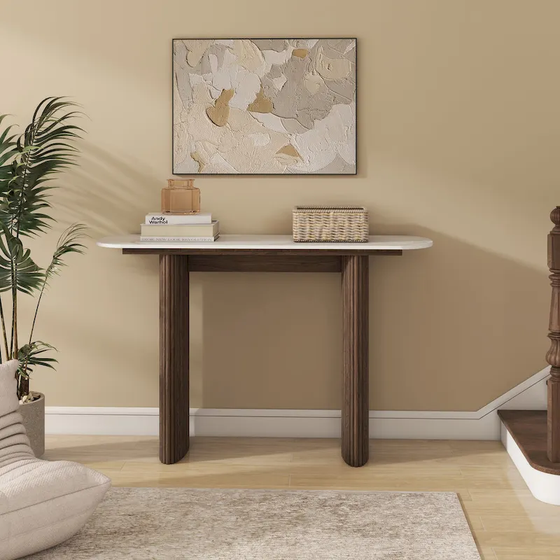 Marble Console Table Entryway Table with Fluted Base