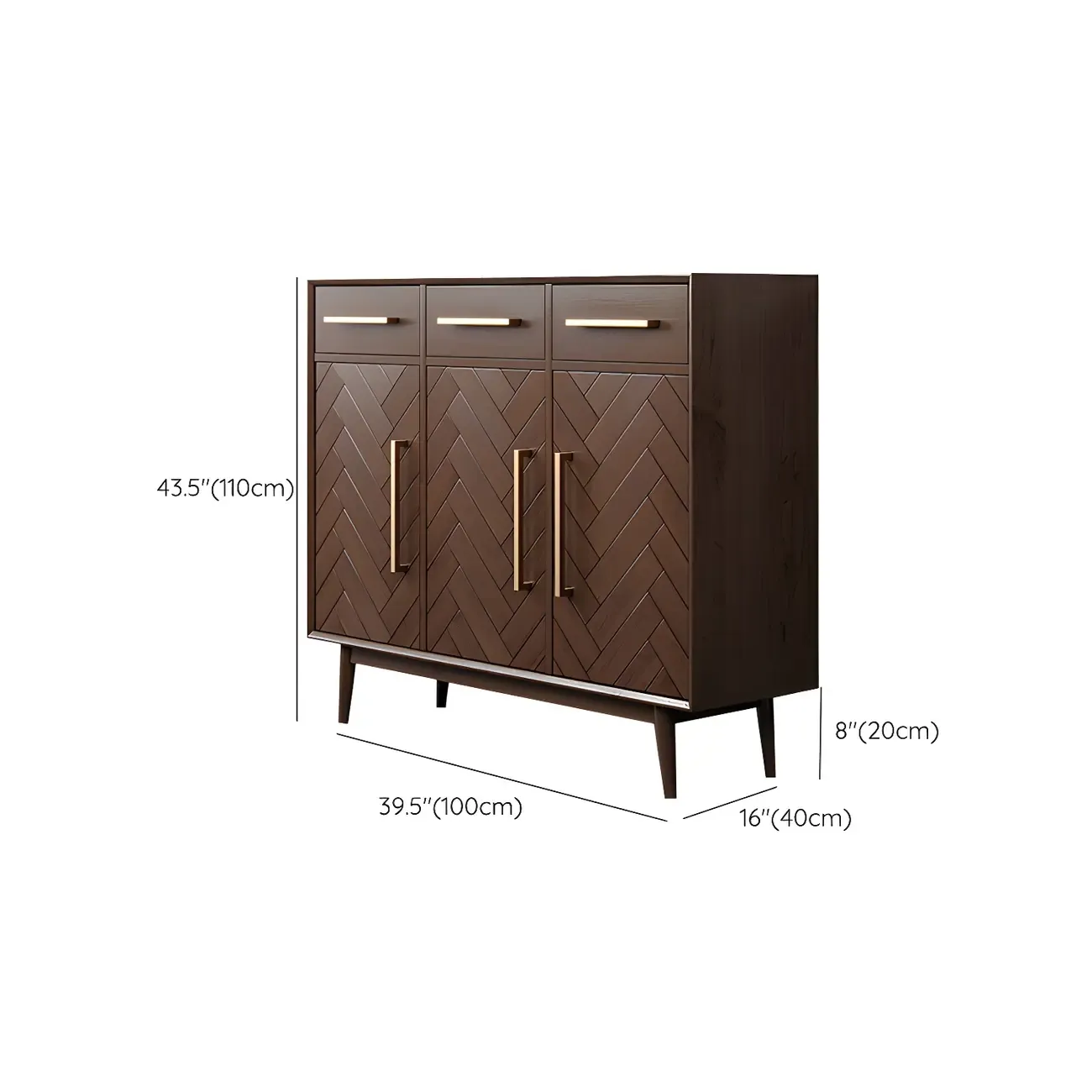 Modern Brown Solid Wood Sideboard with Drawers