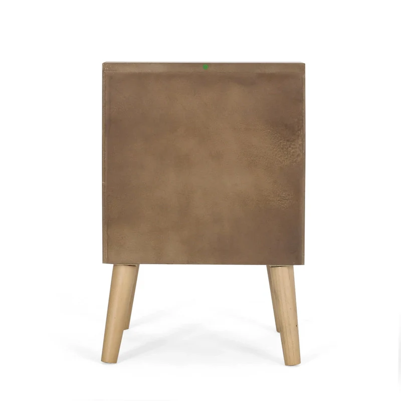 Rattan Accent End Table with Hutch & Cabinet – White + Natural, Wood Top, Single