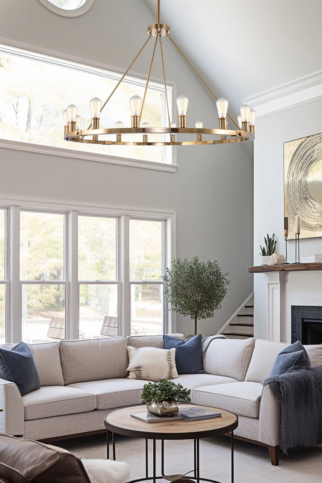 Homestead 48 16-Light Large Rustic Farmhouse Wagon Wheel Kitchen Island Chandelier