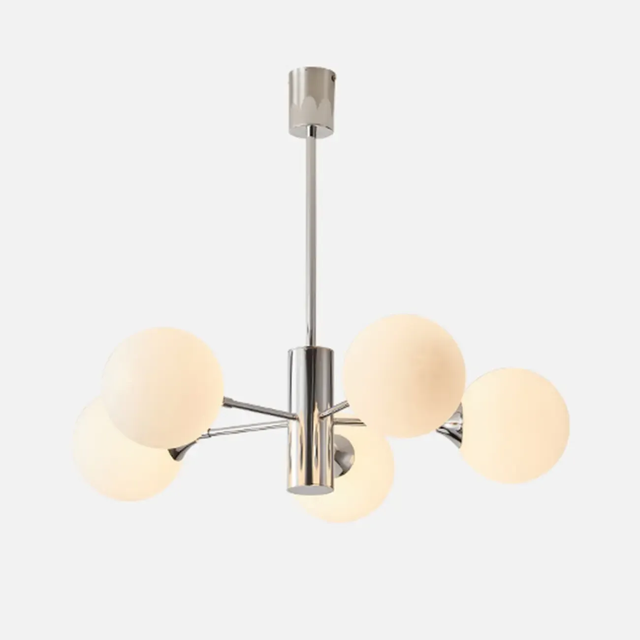 Modern Silver Sputnik Chandelier with White Globe Glass