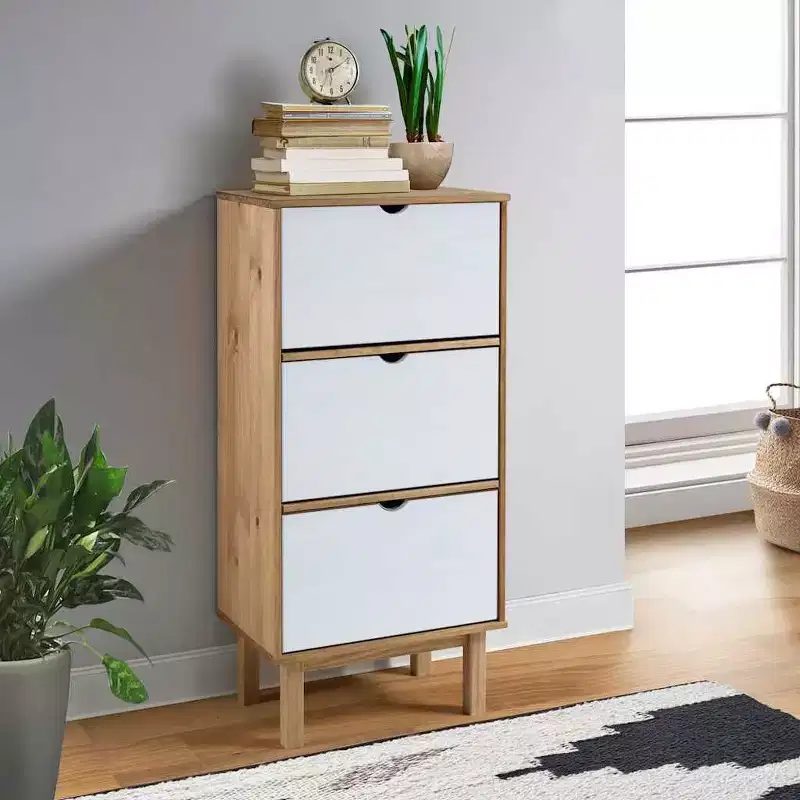 vidaXL Shoe Cabinet Brown Solid Pine Wood Medium Shoe Cabinet