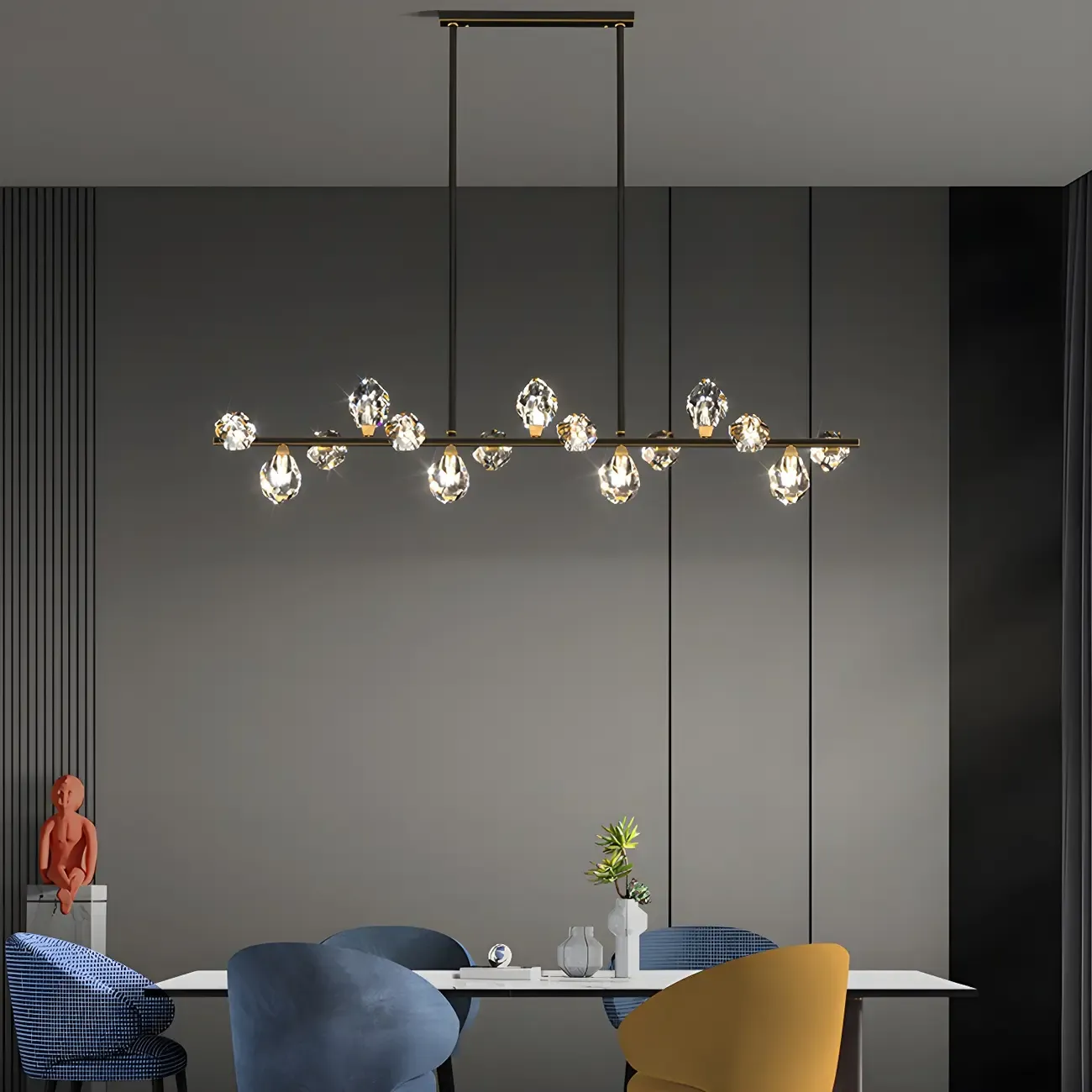 Contemporary Linear Crystal Island Pendant Light