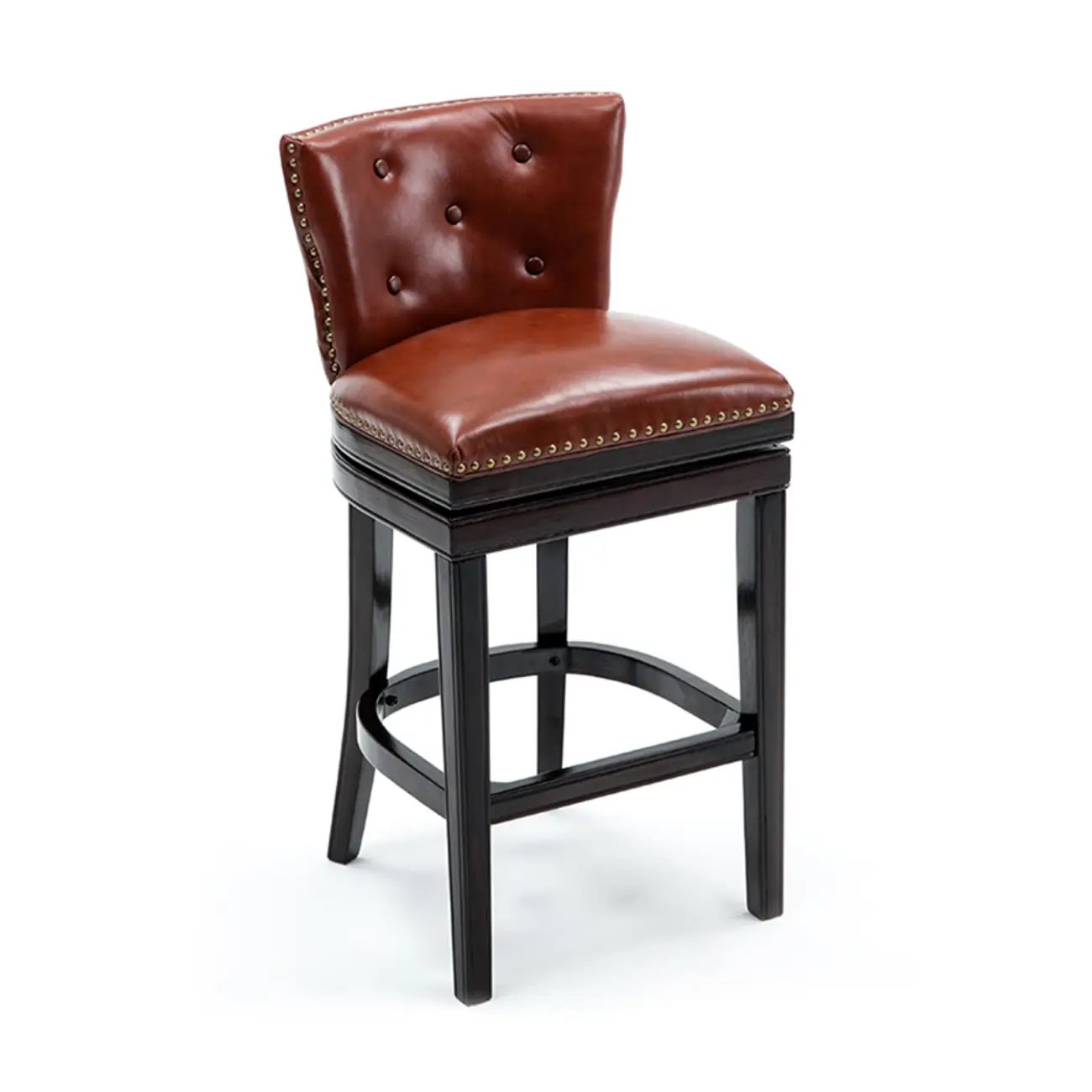 Solid Wood Genuine Leather Swivel Bar Stool