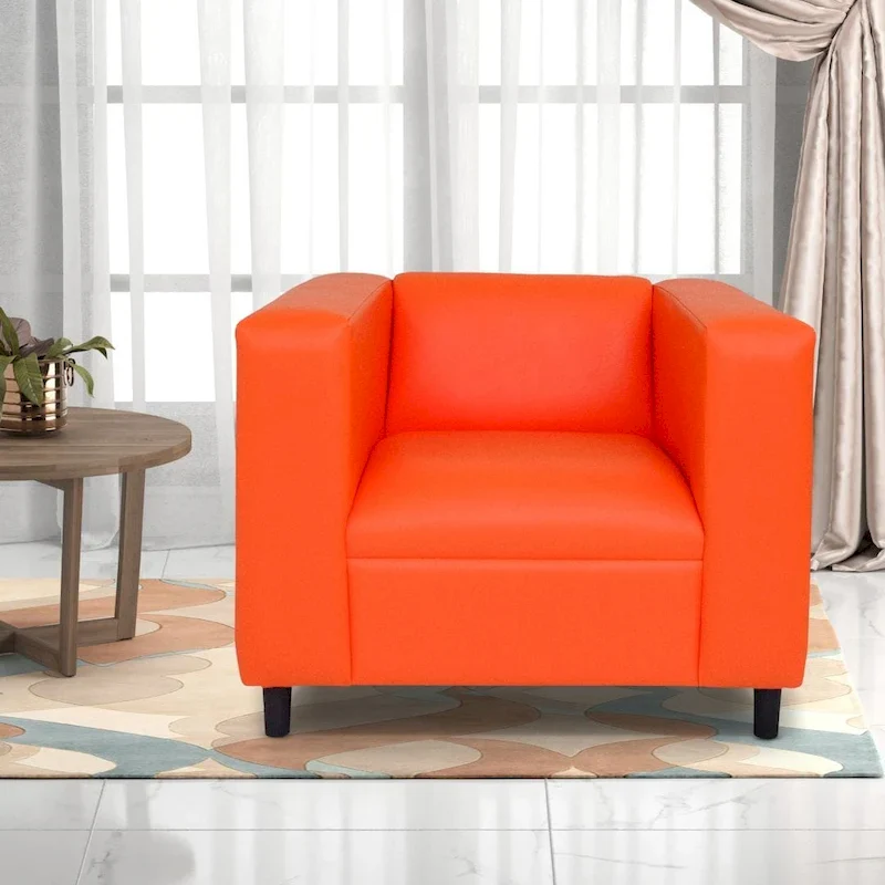 Coast to Coast Sofas Mid Century Modern Sofa Chair Faux Leather Solid Wood Frame Upholstered