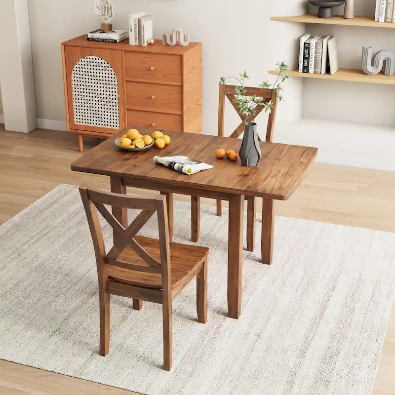 3-Piece Wood Drop Leaf Breakfast Nook Dining Table Set