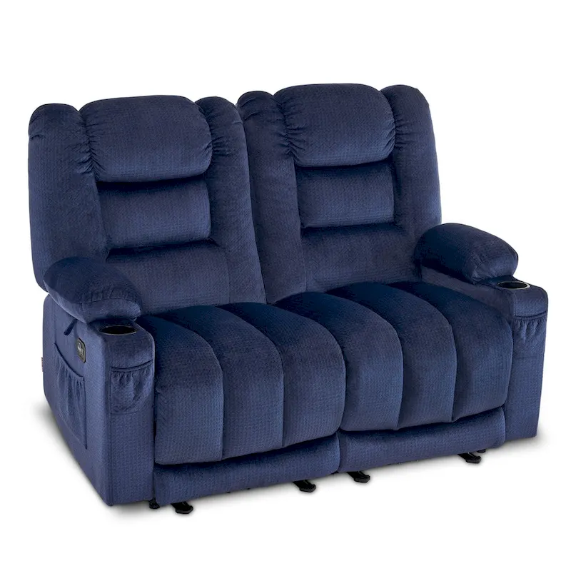 MCombo Power Reclining Loveseat Sofa with Heat and Massage, Fabric PR648