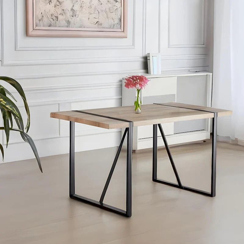 Wood Colour Dining Table and Modern Dining Chairs, Mid Century Wooden Kitchen Table, Metal Base & Legs
