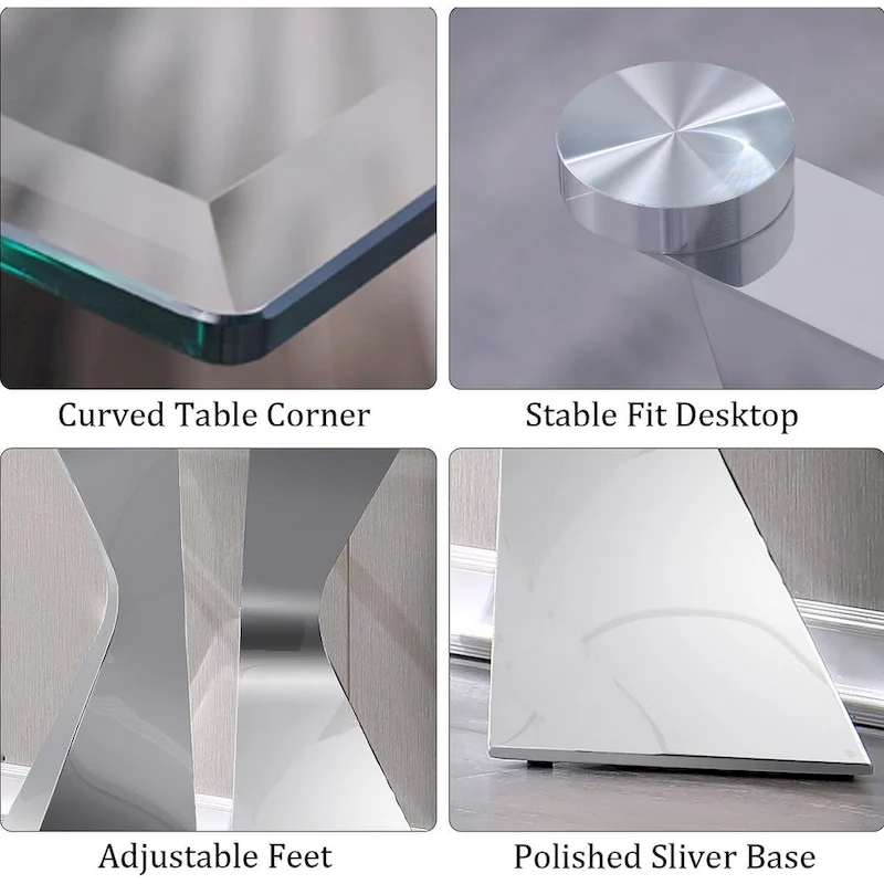 Luxury 51 inch Console Table Rectangular Sofa Entryway Console Table with Rectangle Tempered Glass Top and Metal Legs