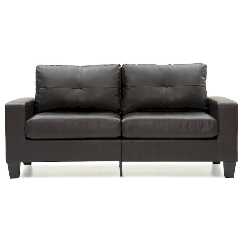 Square Arm Faux Leather Tufted Straight Sofa - 71 - Dark Brown