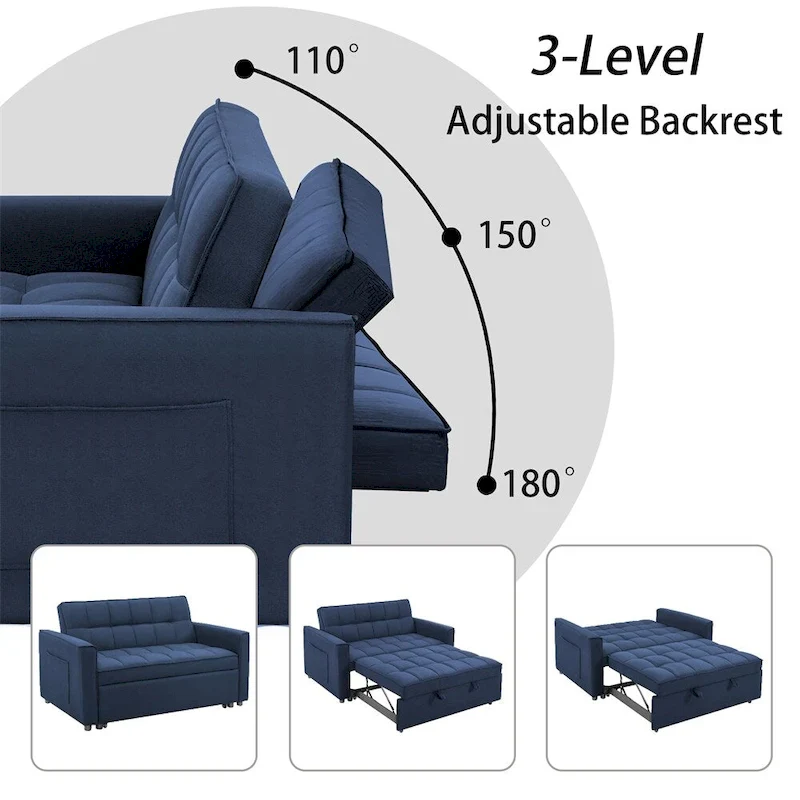 Pull-Out Sofa Bed with Woven Fabric and Wood Frame