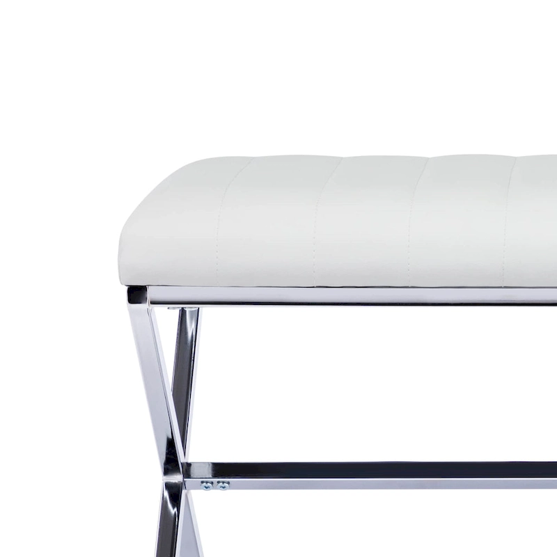 Tufted Faux Leather 46.5 Length Upholstered Dining Bench with Metal X Legs