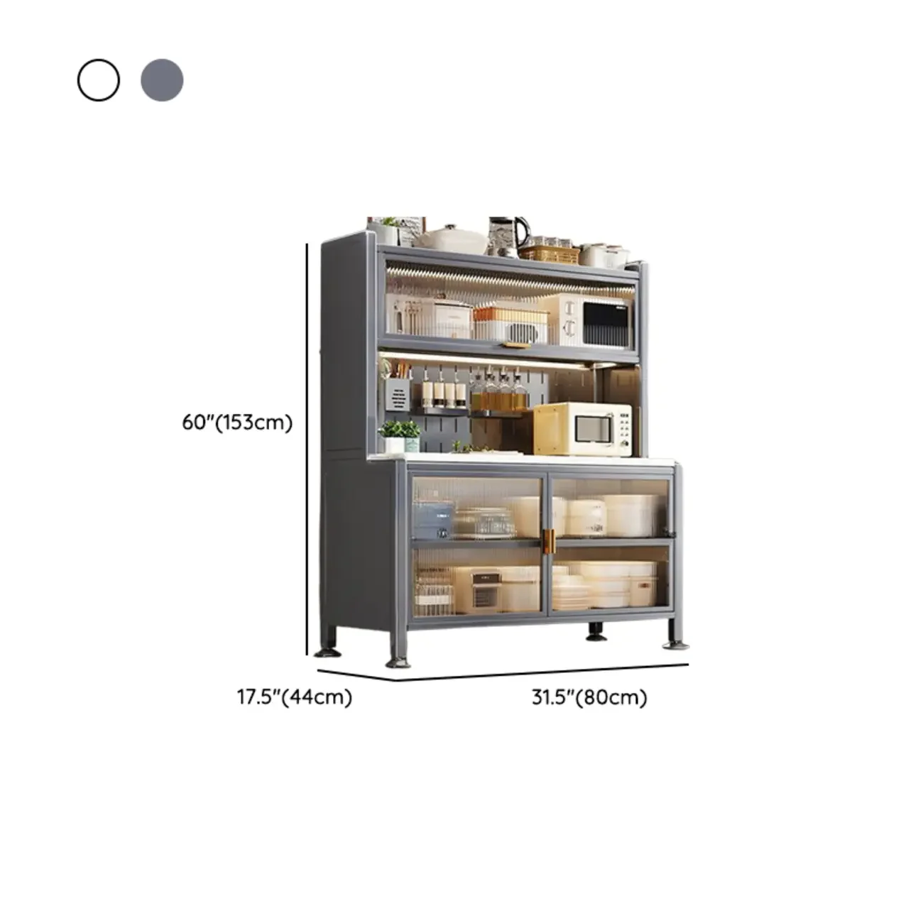 Modern Metal Buffet with Stone Countertop Narrow Design