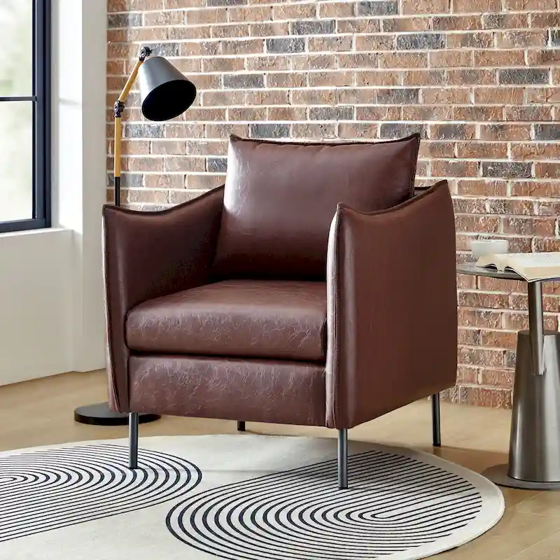 Jaime Modern Vegan Leather Accent Chair with removable Cushion by HULALA HOME