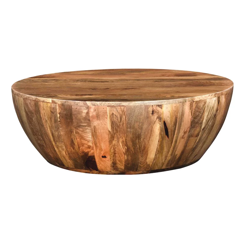 Arthur Mango Wood Coffee Table In Round Shape, Dark Brown