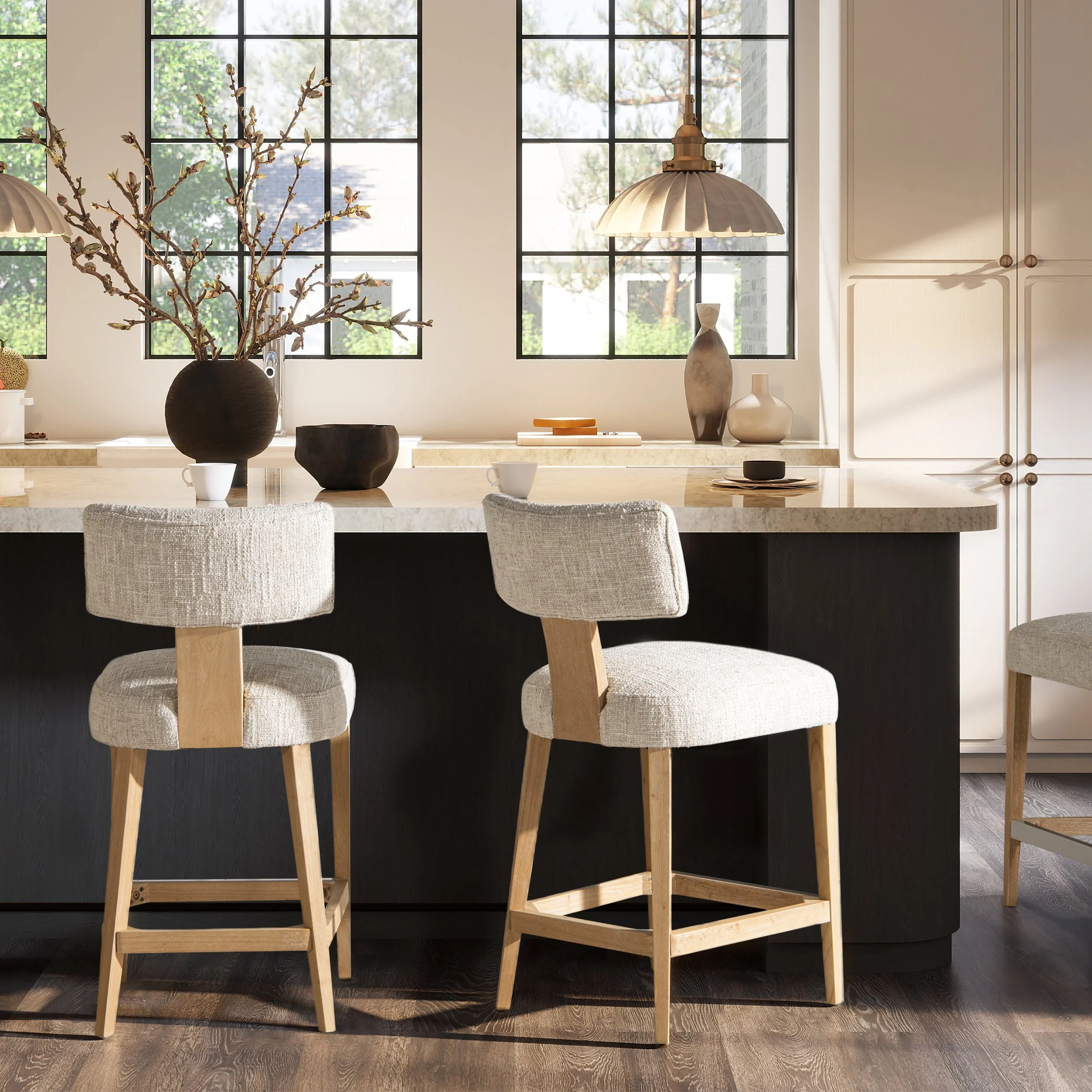 Penny Round Arched Chenille Counter Stool, Set of 2