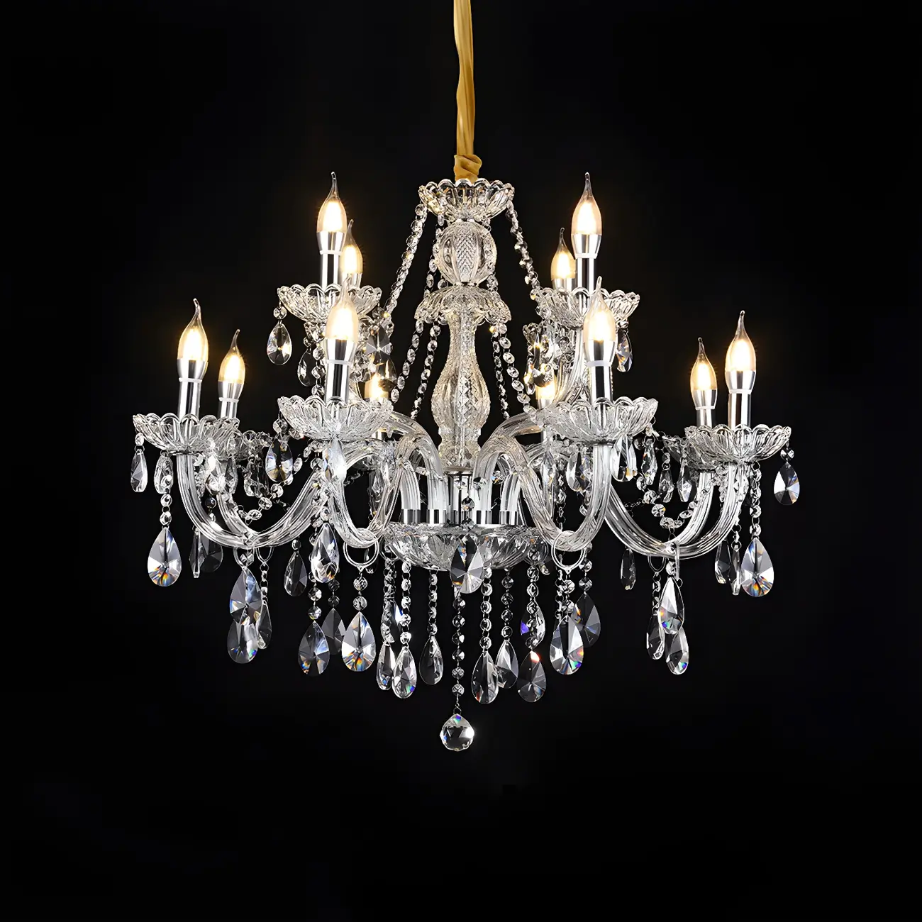 Mid-Century Crystal Candlestick Adjustable Chandelier