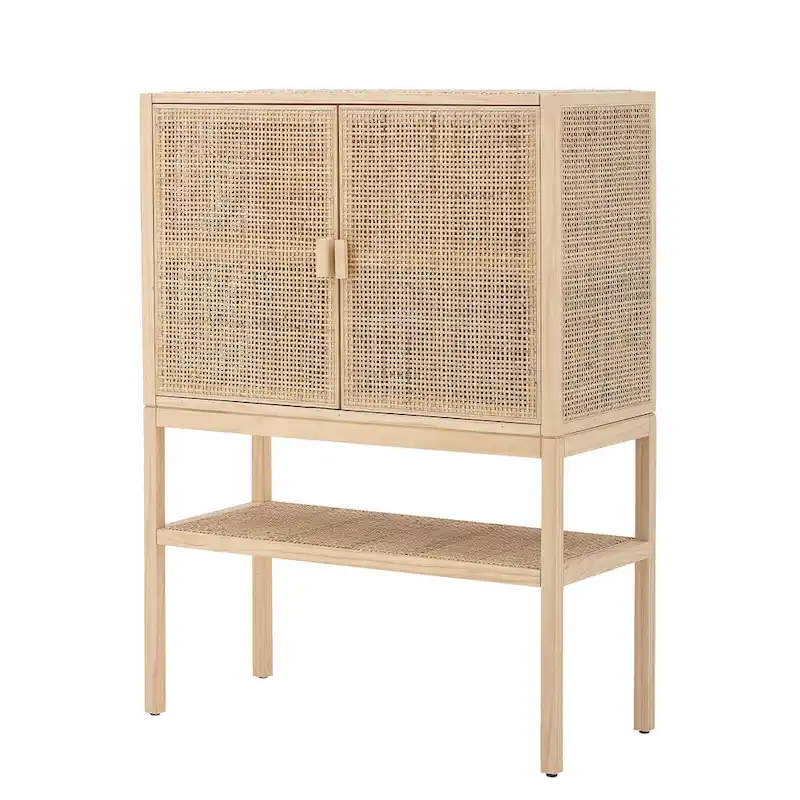 Woven Rattan and Wood Cabinet with 2 Doors