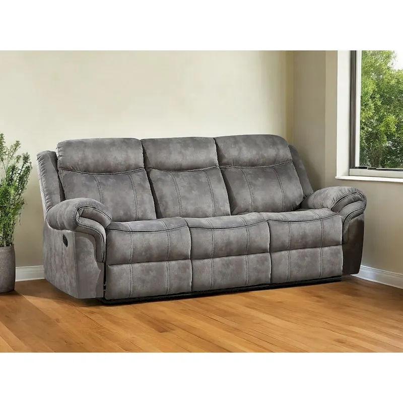 HomeRoots 87 Gray Velvet Reclining USB Sofa With Black Legs - 87