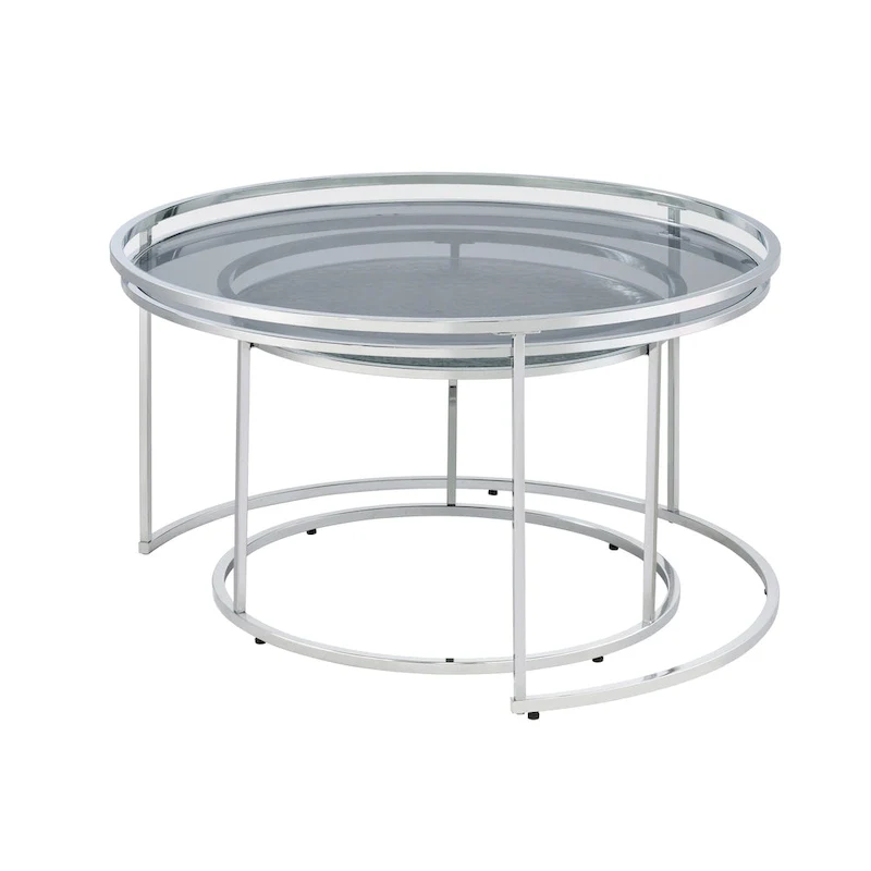 Elema Glam Chrome Glass Top 2-Piece Nesting Tables Set by Furniture of America
