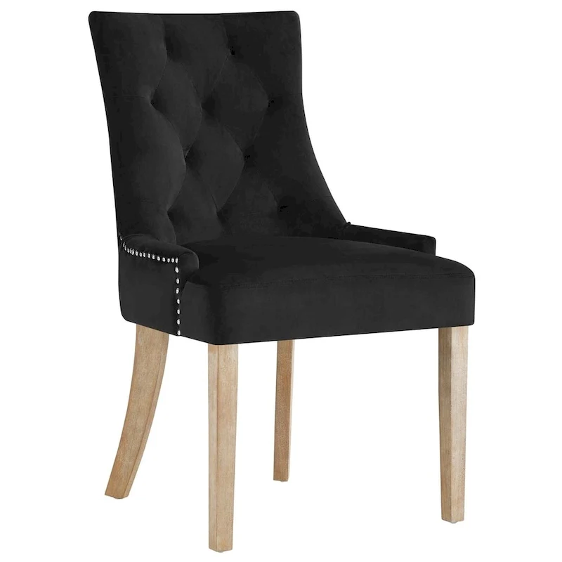Tufted Velvet Upholstered Dining Chair With Nailhead Trim in Black