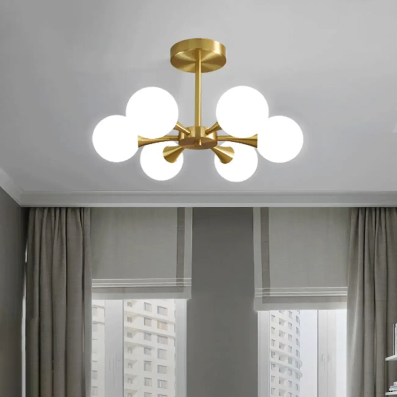 Modern Gold Glass Ball Semi Flush Mount Ceiling Light