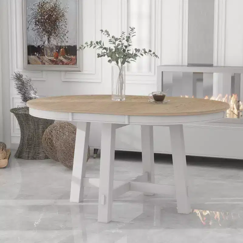 Whisen Farmhouse 4 Legs X-shaped Base Dining Table with 16 in. Leaf