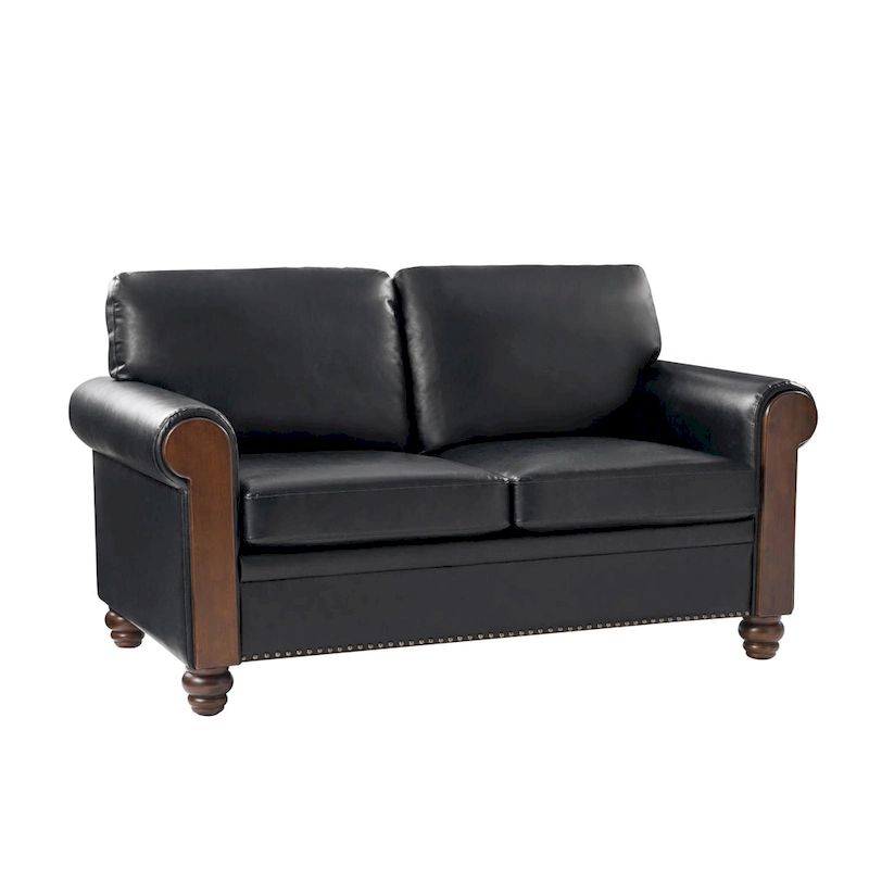 Hedda Transitional 59 Wide Leather Sofa with Solid Wood Legs by HULALA HOME