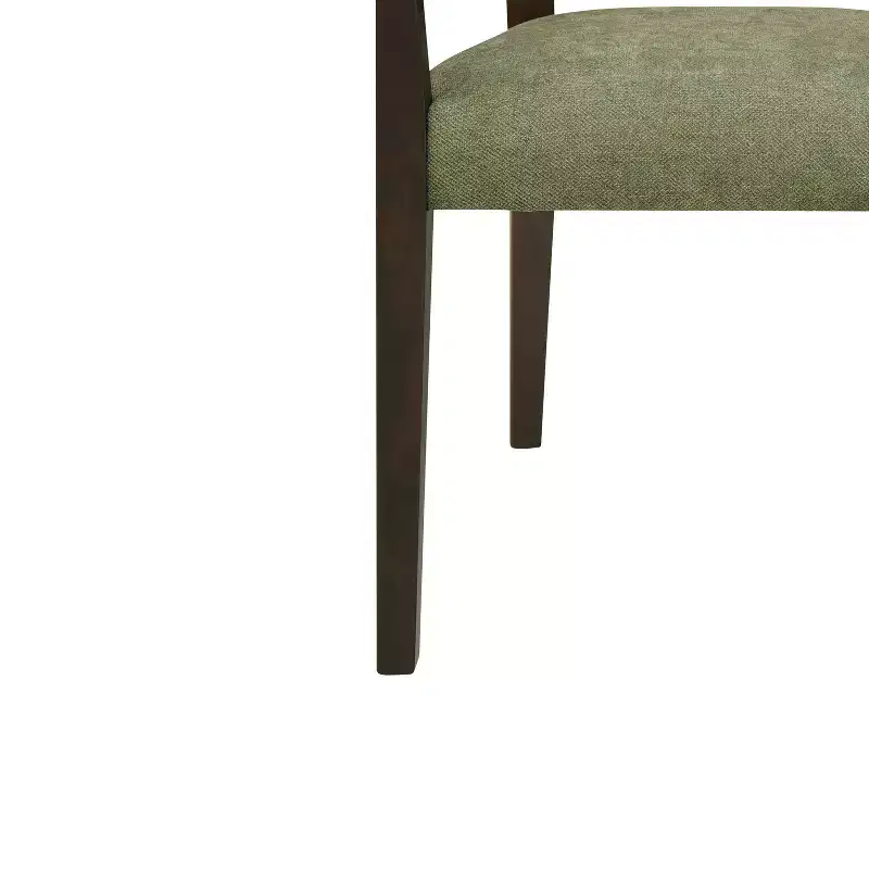 Beige/Dark Brown Upholstered Dining Arm Chairs with Rattan Back, Set of 2