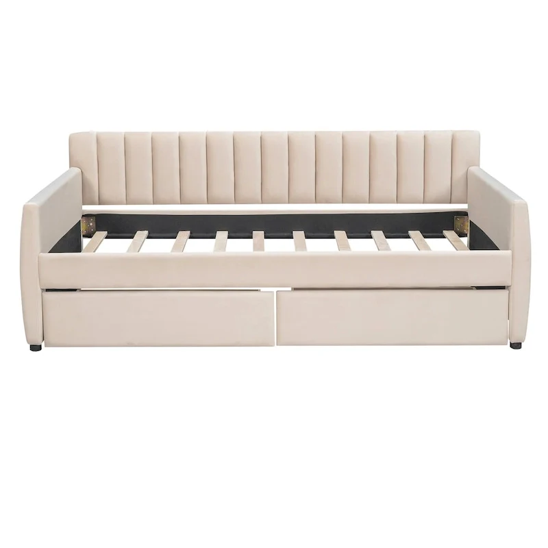 Velvet Daybed with Trundle & Wood Slats