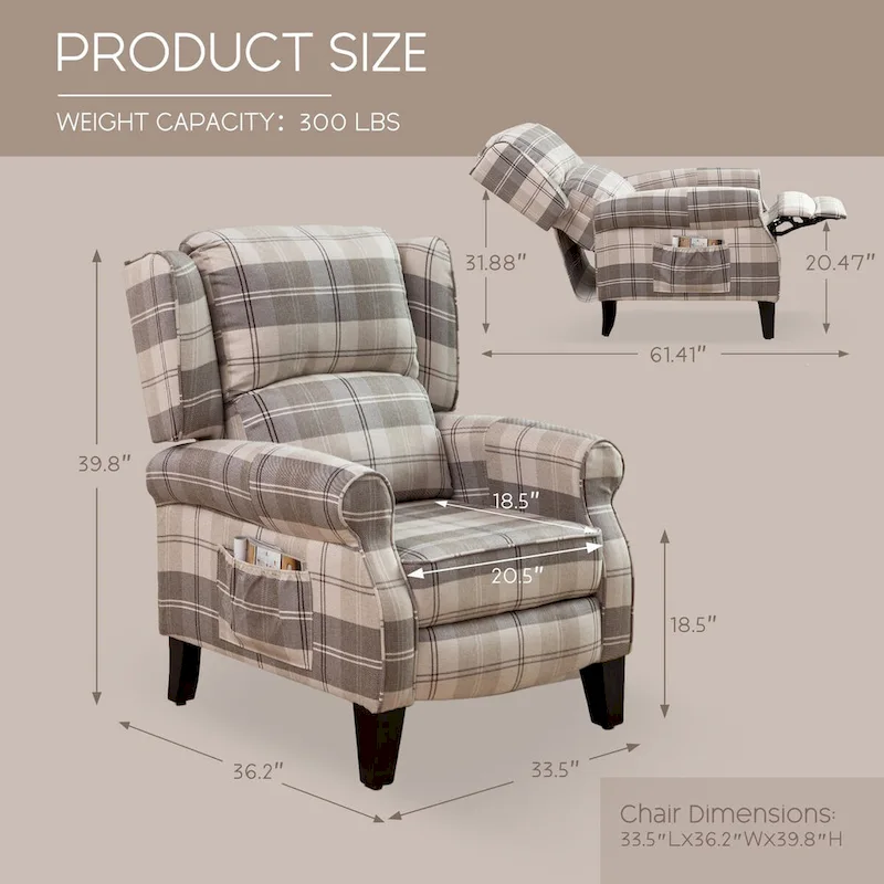 HOMYKA Manual Pushback Recliner Adjustable Accent Chair Wingback Armchair Set of 2