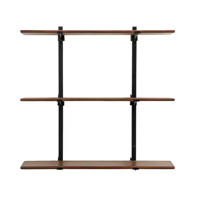 Kate and Laurel Atwood Wall Shelf, Black and Walnut Brown, 32x10x30