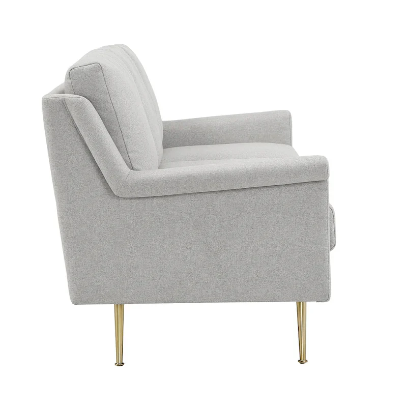 Mid-Century Modern Grey Fabric Sofa with Gold Metal Legs, 3-Seat Living Room Couch