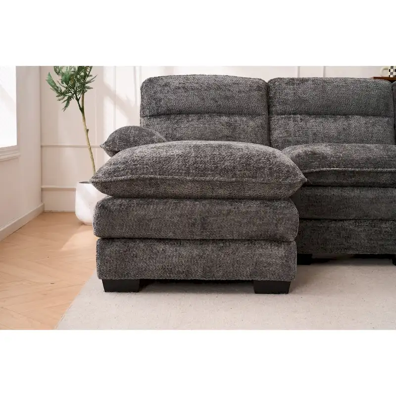 U-shaped profile sofa, including two single seats and two chaise, modular sofa, Chenille sofa