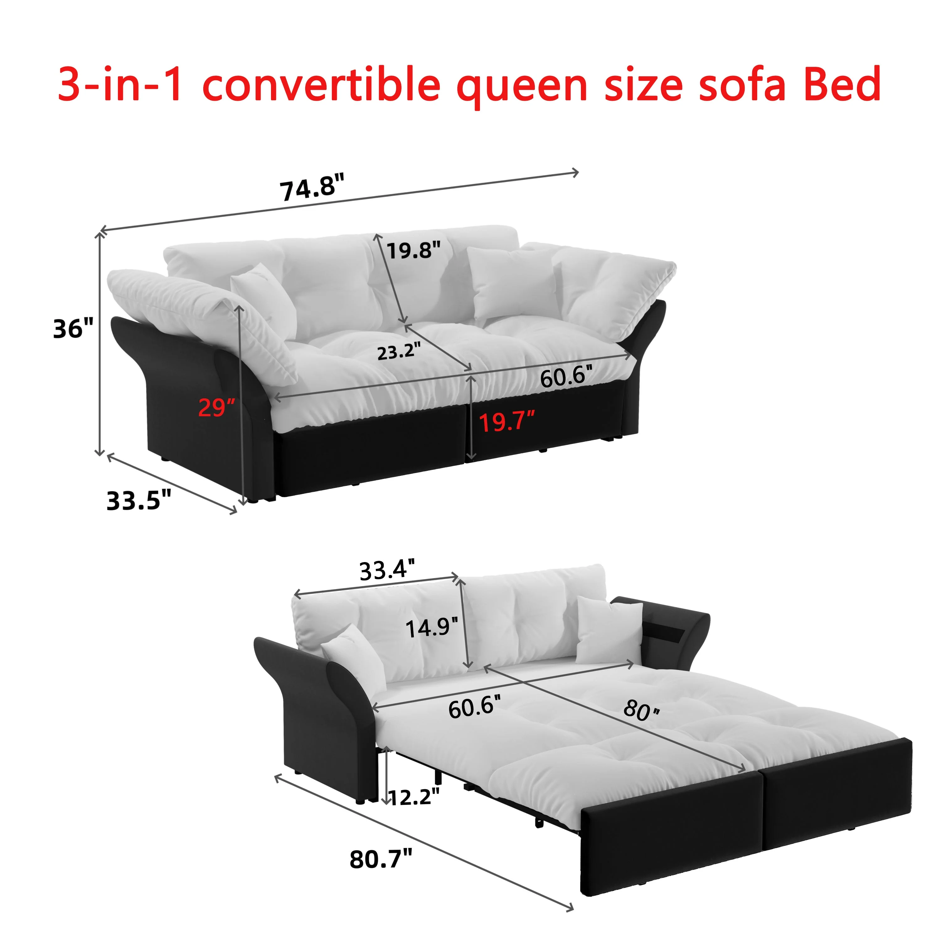 Walker Edison | 3-in-1 Convertible Queen Pull Out Sofa Bed