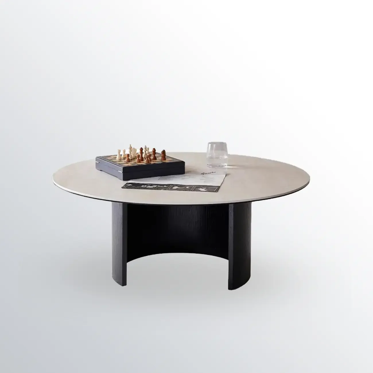 Modern Travertine White Round Coffee Table with Unique Base