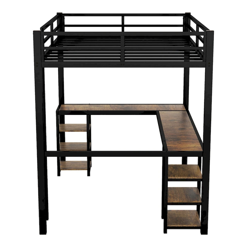 Twin XL Metal Loft Bed with Desk and Shelves