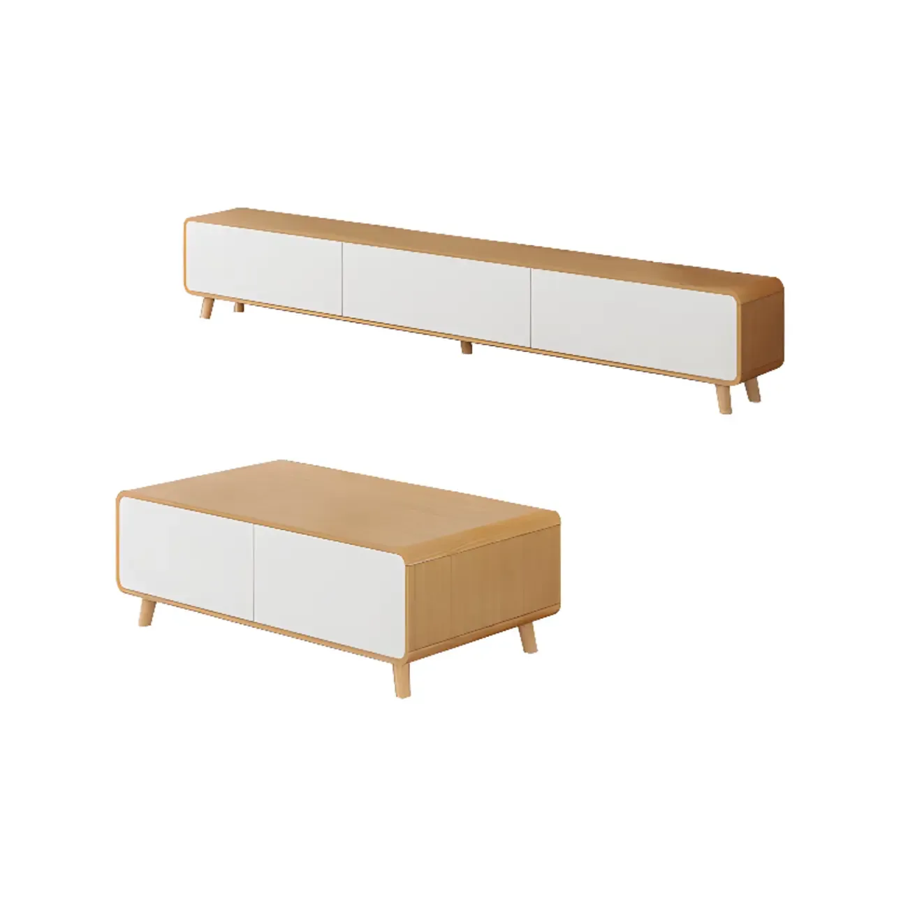 Modern Wood TV Stand with Drawers and Cable Management