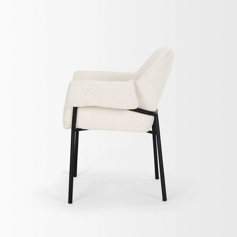 Brently Dining Chair w/ Cream Boucle Fabric & Matte Black Metal Legs