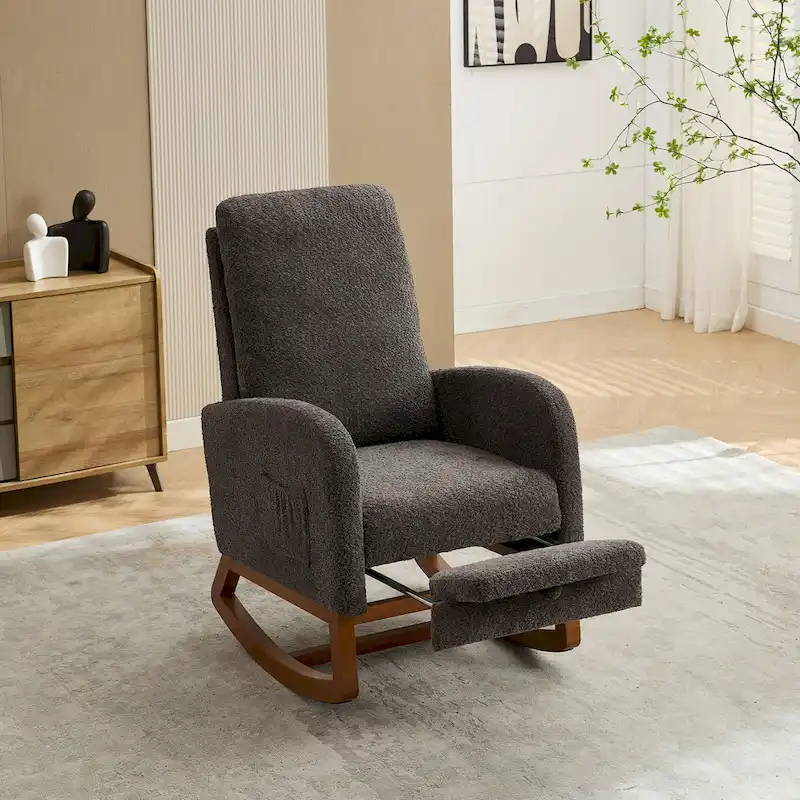 Living Room Rocking Accent Chair with Retractable Footrest