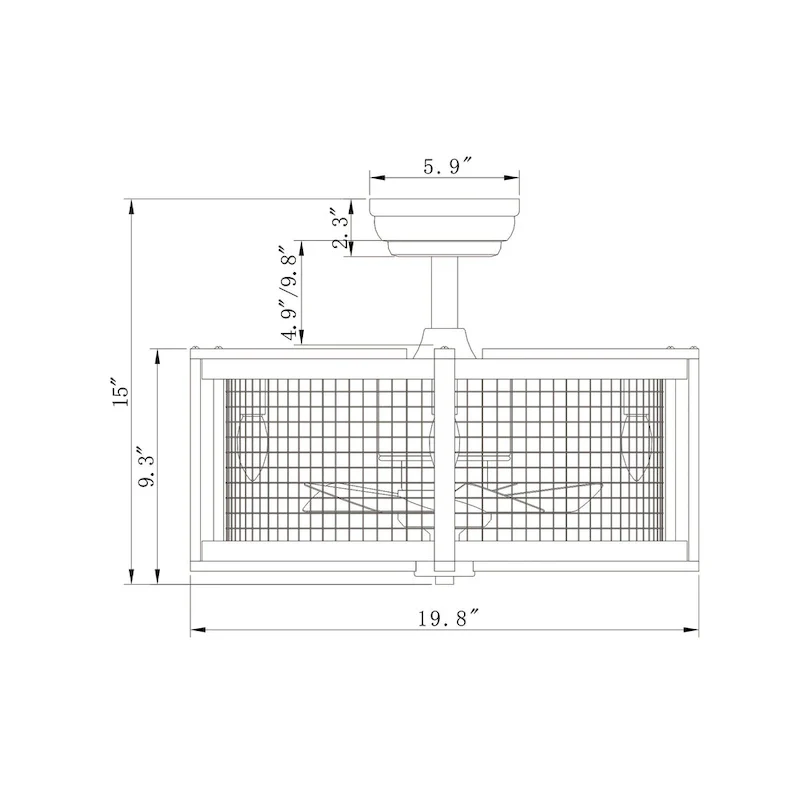 Blane Black/Wood Grain Metal 4-Light Ceiling Fan Chandelier w/ Remote
