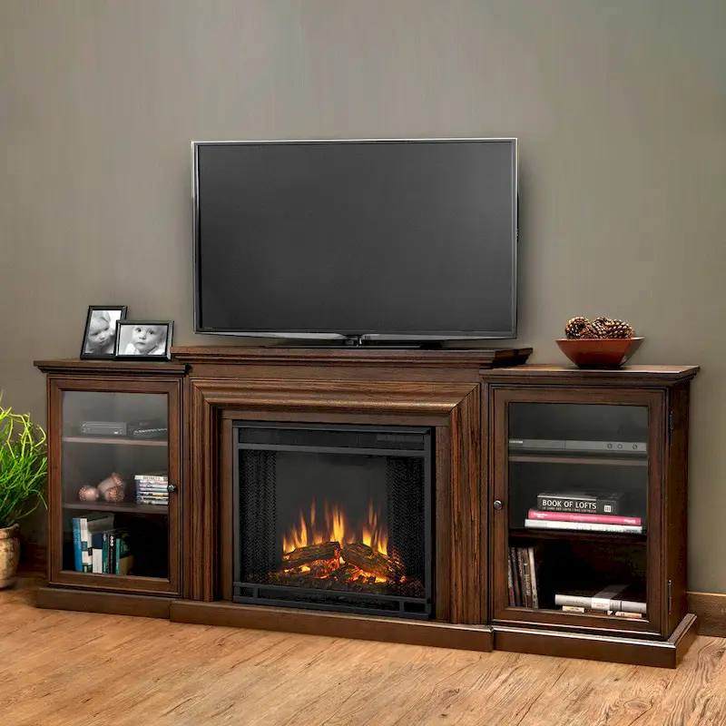 Frederick 72 Electric TV Stand Fireplace in Chestnut Oak by Real Flame - 72L x 15.5W x 30.1H