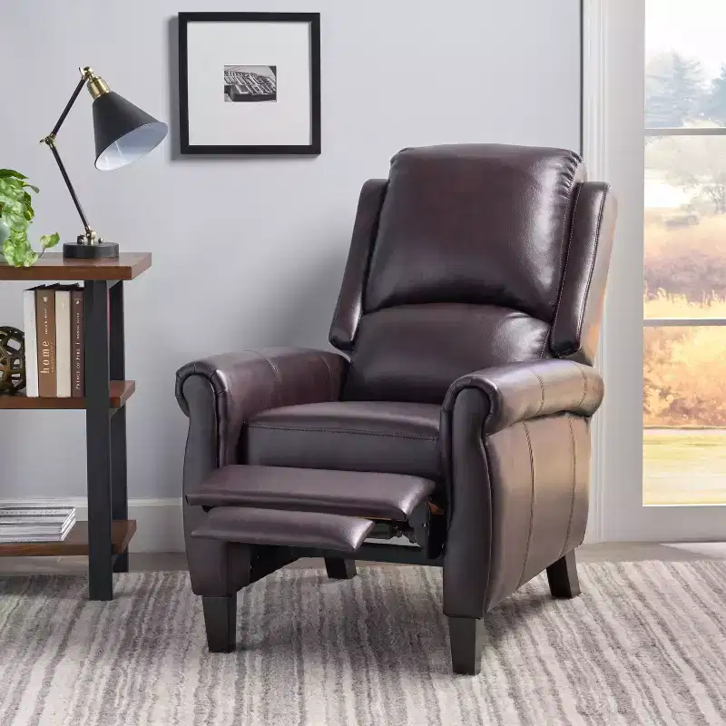 GDFStudio Pacific Contemporary Upholstered Pushback Recliner with Birch Wood Legs
