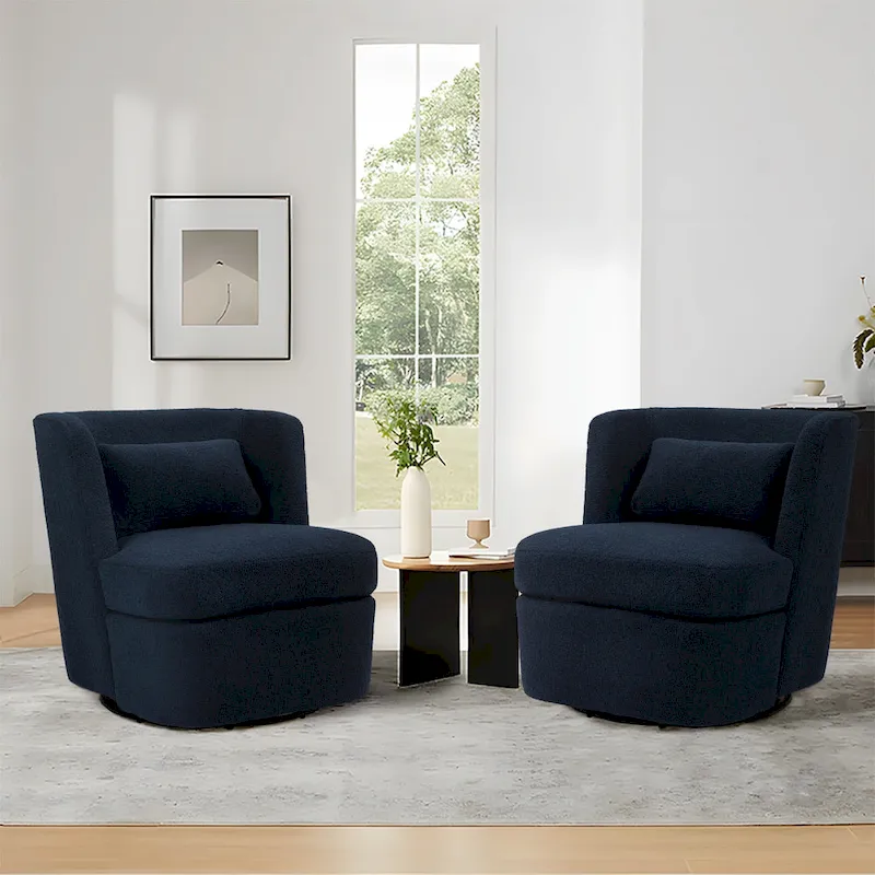 Swivel Accent chairs With Boucle Linen Fabric Set of 2