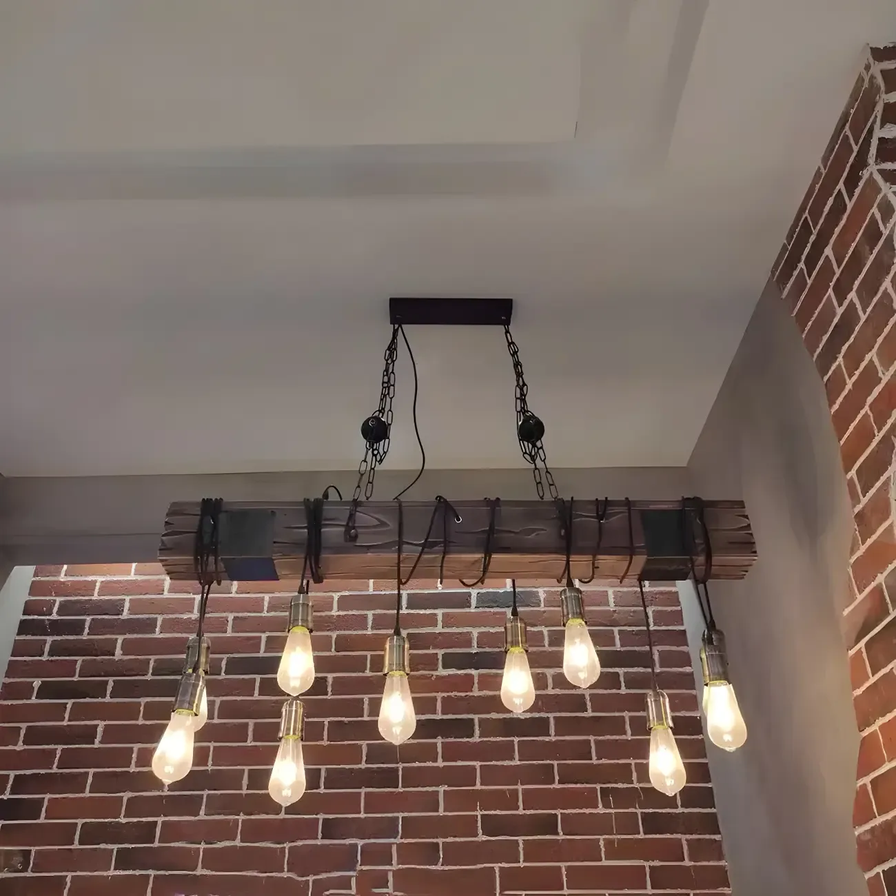 Industrial Brown Wood Large Island Hanging Light