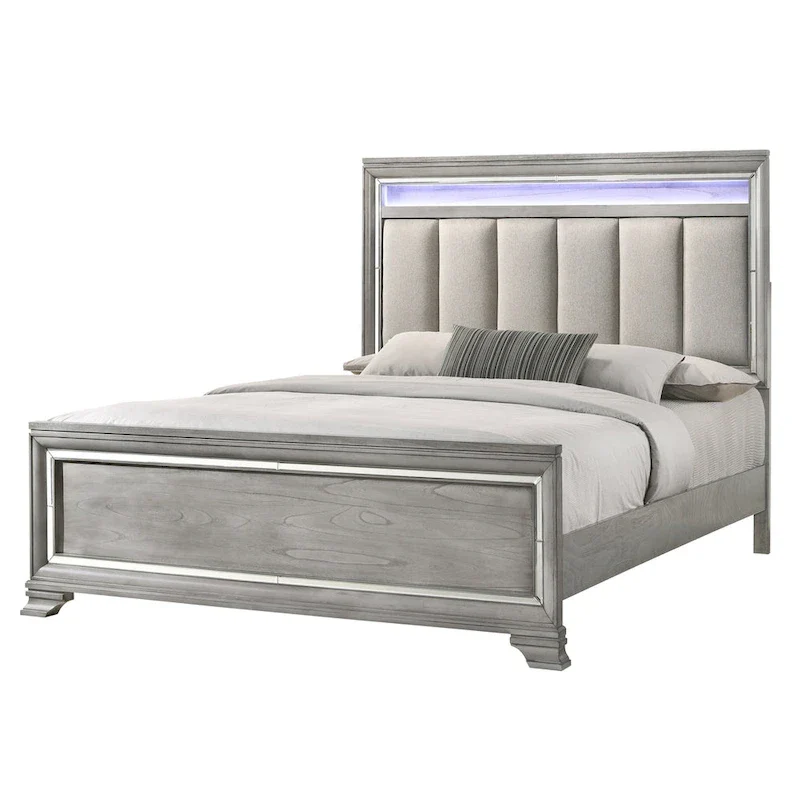 Evonne 6 Piece Gray LED Upholstered Panel Bedroom Set