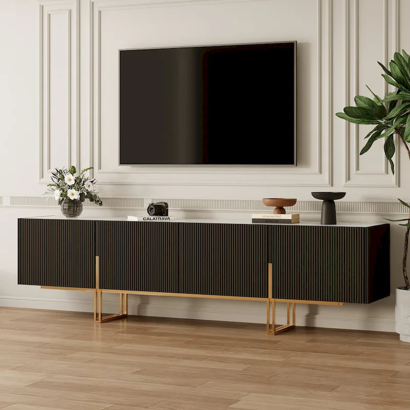 78.7 TV Stand, Entertainment Center with Faux Marble Top