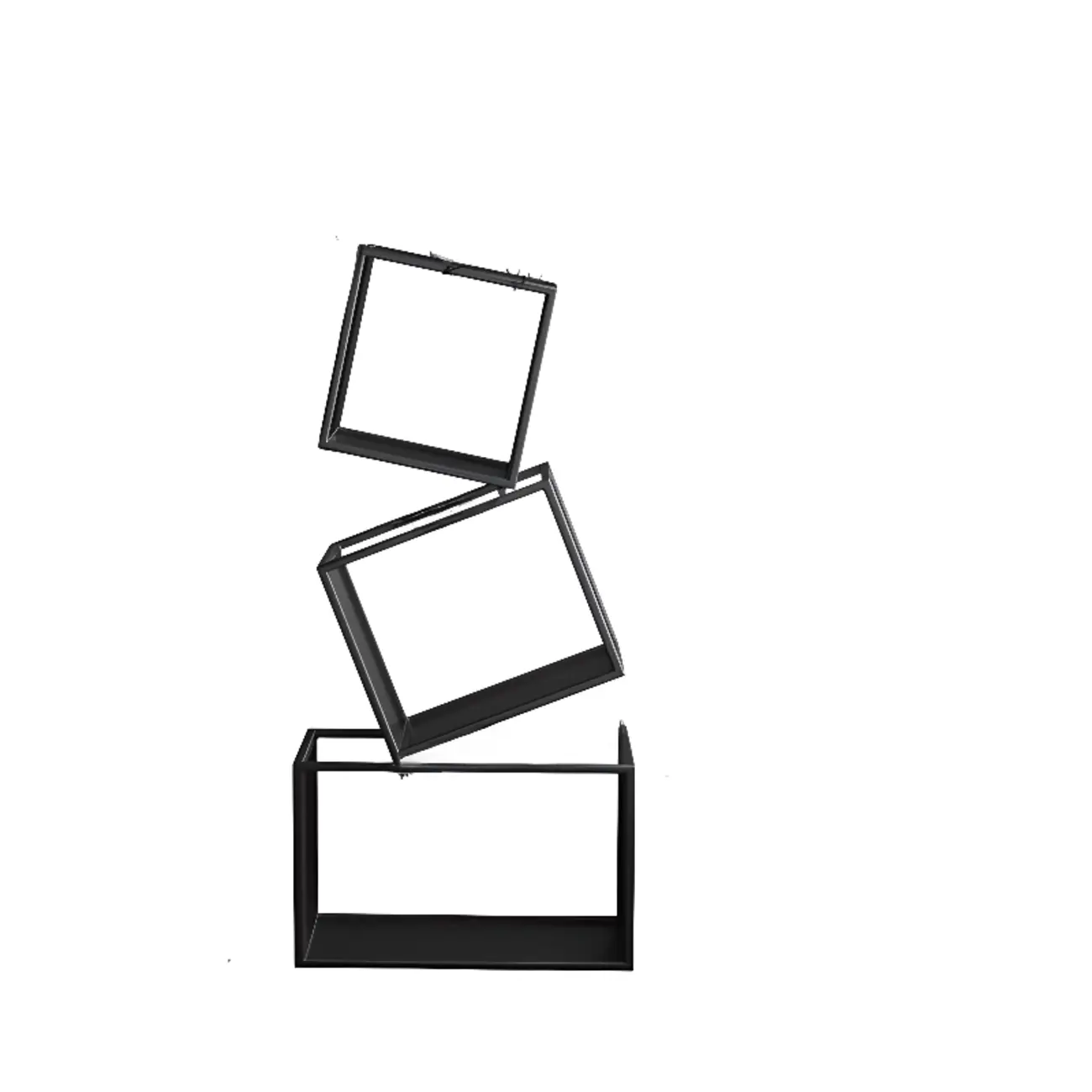 Art Deco Geometric Tall Black Metal Etagere Open Bookcase